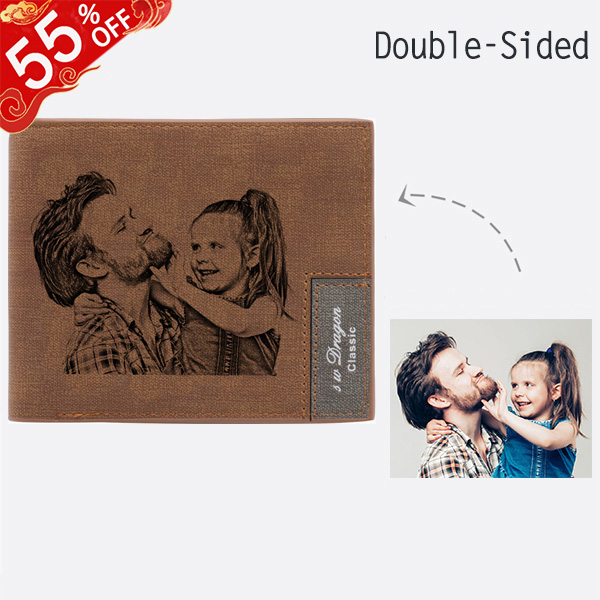 Personalized Double-Side Photo Men's Light Brown Wallet