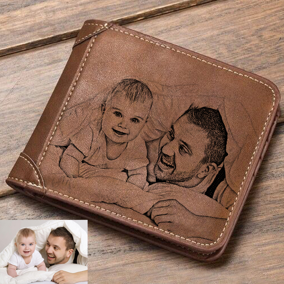 Double-Side Photo Men's Short Brown Wallet