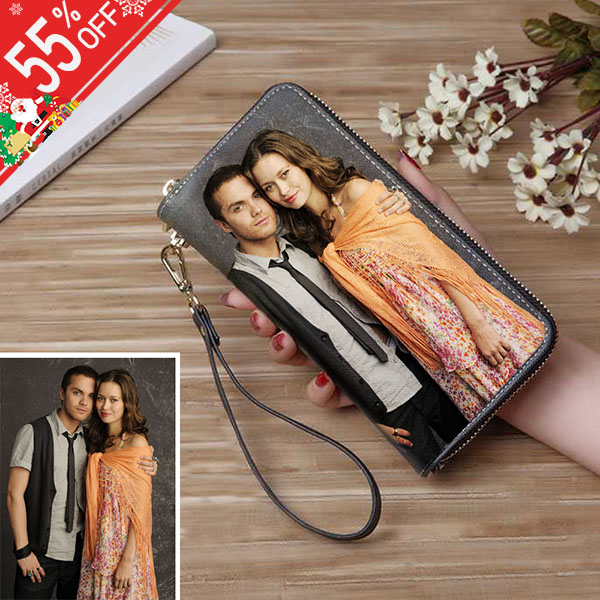 Personalized Photo Genuine Leather Double Zipper Wallet
