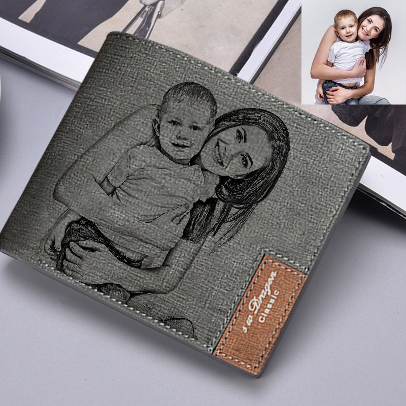 Personalized Photo Men&#39;s Gray Wallet