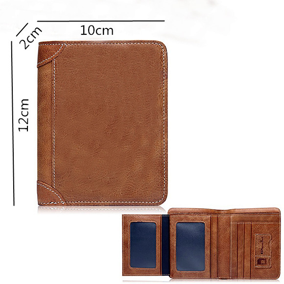 Double-Side Photo Men's Leather Brown Vertical Wallet