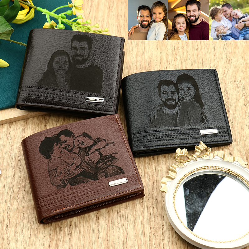 Photo Engraved Men's Genuine Leather Wallet