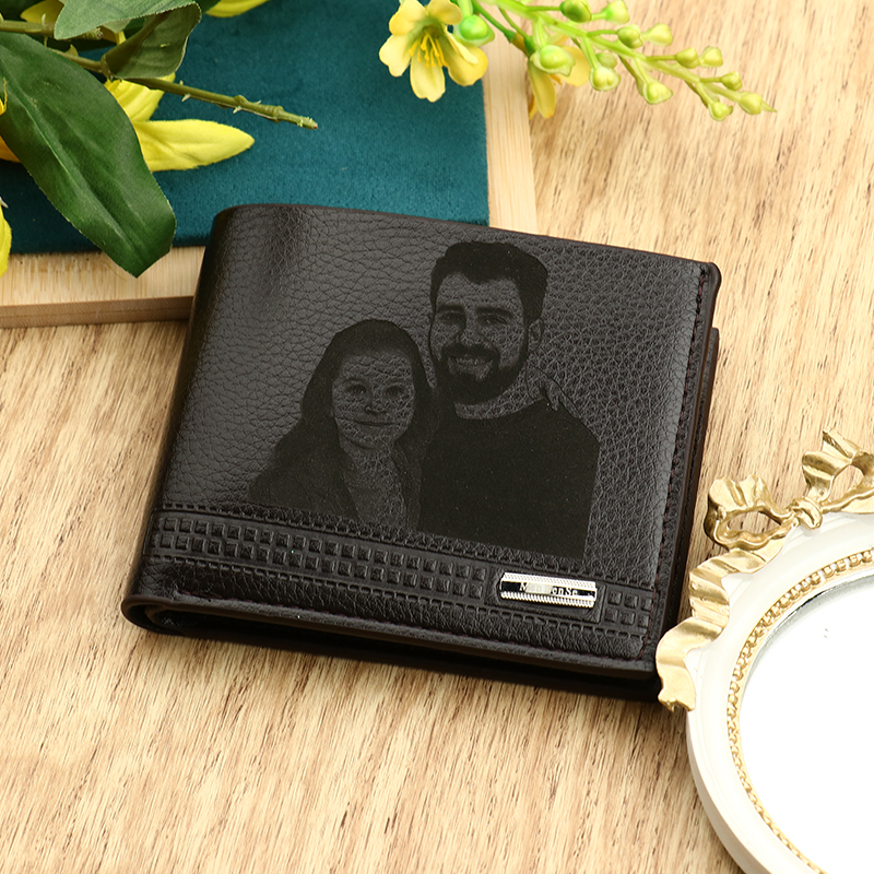 Photo Engraved Men's Genuine Leather Wallet