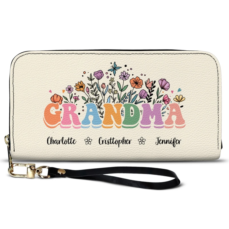 Personalized Floral Leather Long Wallet