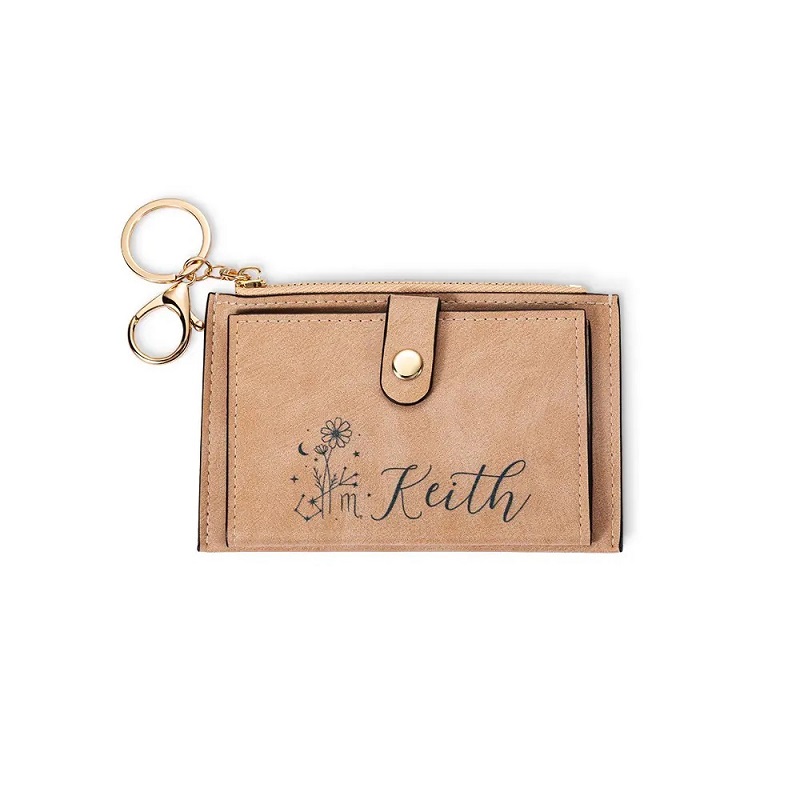 Personalized Birth Flower Mini Keychain Leather Wallet