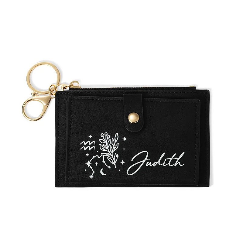 Personalized Birth Flower Mini Keychain Leather Wallet