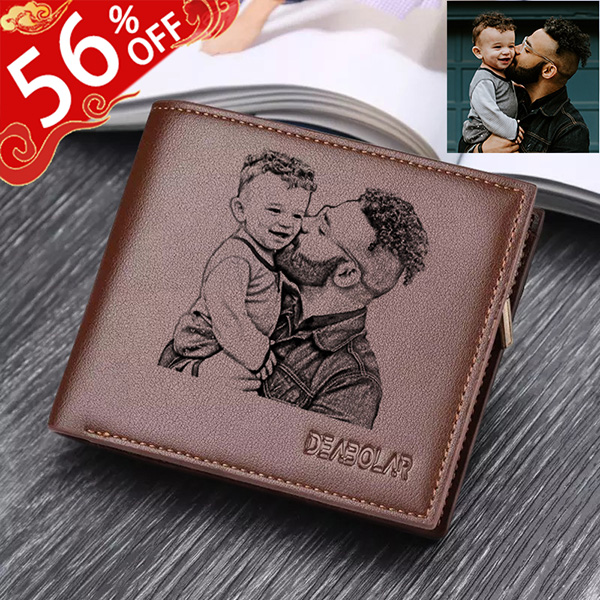 Personalized Photo Genuine Leather Men's Trifold Wallet
