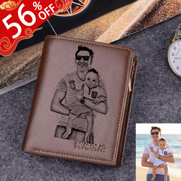 Personalized Photo Leather Men's Trifold Vertical Wallet