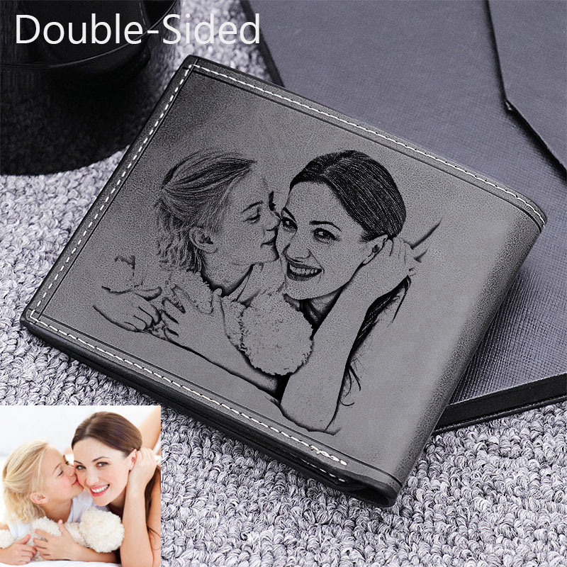 Personalized Double-Side Photo Leather Men's Black Wallet