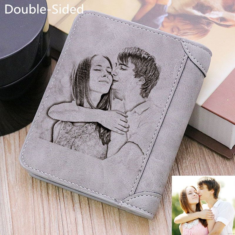 Personalized Double-Side Photo Men's Gray Vertical Wallet