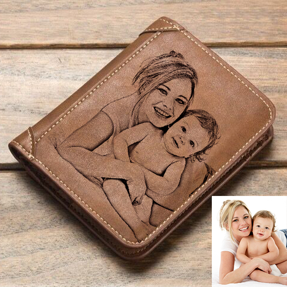 Double-Side Photo Men's Leather Brown Vertical Wallet