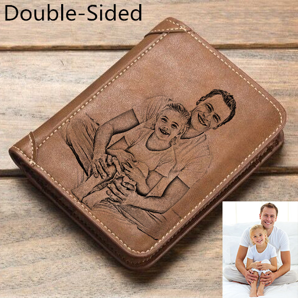 Personalized Double-Side Photo Men's Leather Brown Vertical Wallet