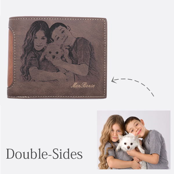 Double-Sided Photo Men's Wallet Brown Leather