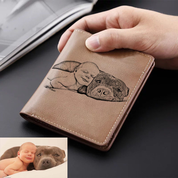 Double-Sided Retro Photo Men's Brown Leather Wallet