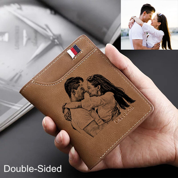 Personalized Double-Sided Retro Photo Men's Brown Leather Wallet