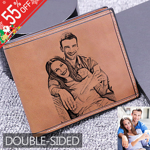 Personalized Double-Side Photo Leather Men's Dark Brown Wallet