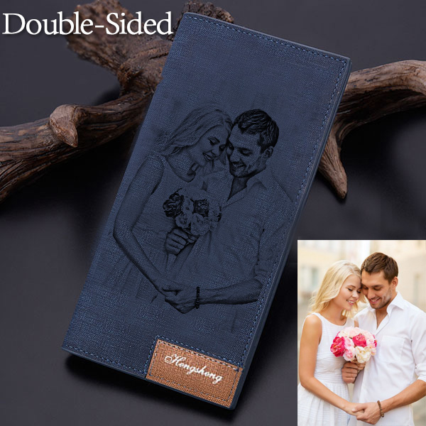 Personalized Double-Sided Photo Blue Wallet