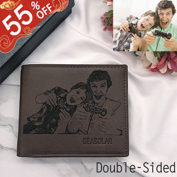 Personalized Double-Sided Photo Men's Flip Wallet Dark Brown