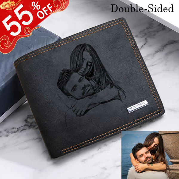 Personalized Double-Sided Photo Vintage Soft Leather Men's Trifold Wallet Back