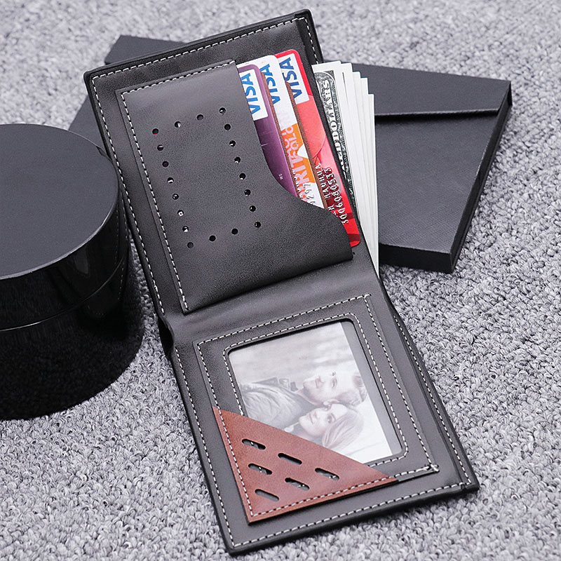 Double-Side Photo Leather Men's Black Wallet
