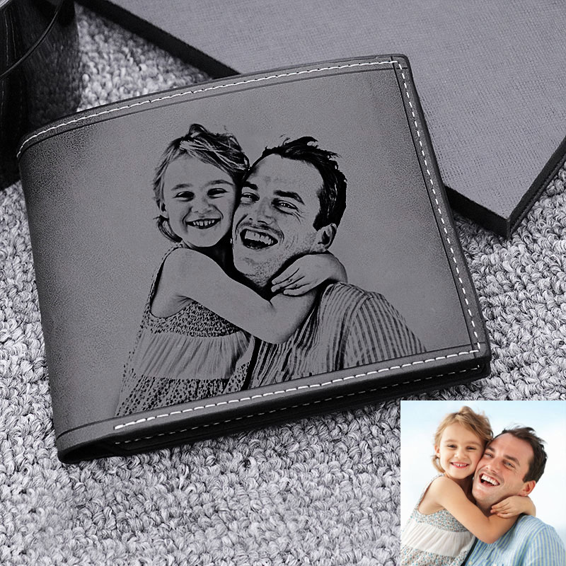 Personalized Photo Leather Men's Black Wallet