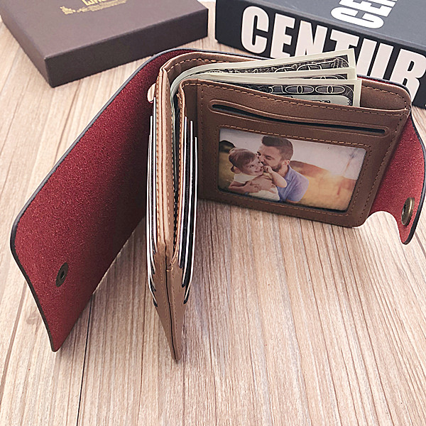 Double-Sided Photo Leather Men's Button Short Wallet