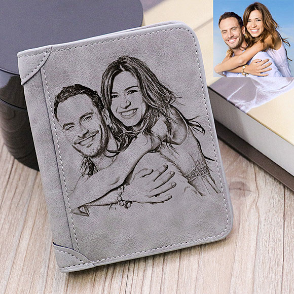 Personalized Photo Men's Gray Vertical Wallet