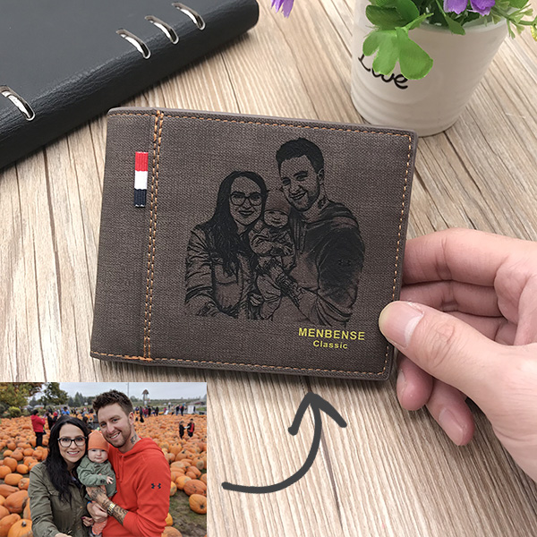Personalized Photo Men's Tri-fold Dark Brown Wallet