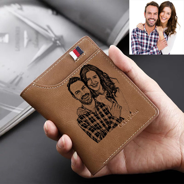 Personalized Retro Photo Men's Brown Leather Wallet