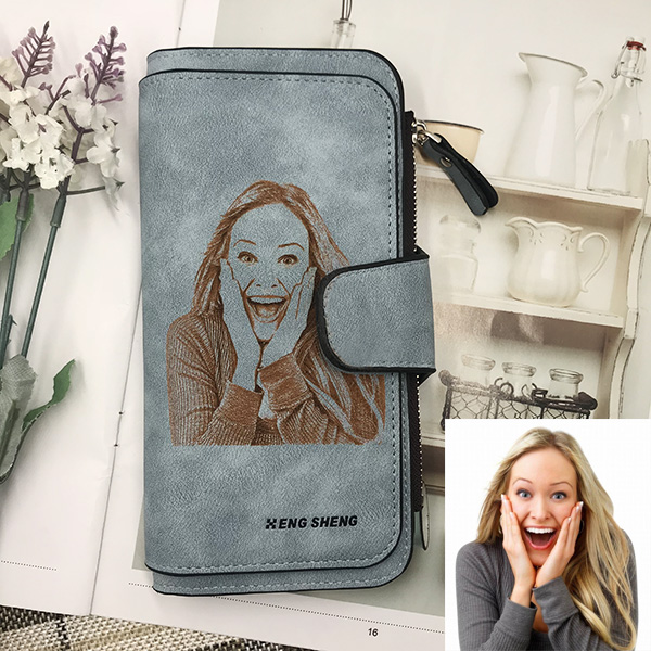 Personalized Sketch Photo Matte Leather Wallet