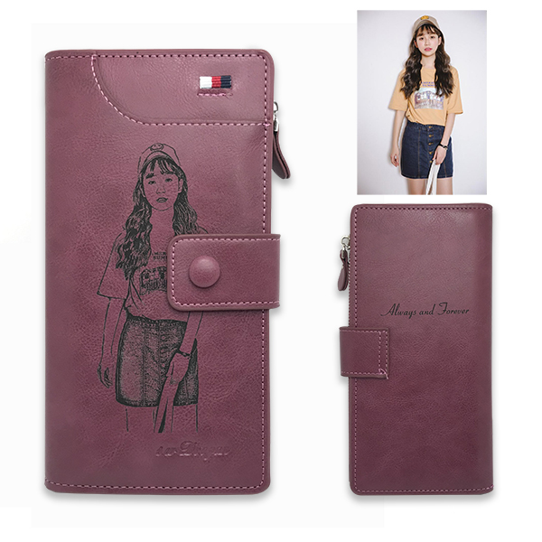 Personalized sketch photo long wallet
