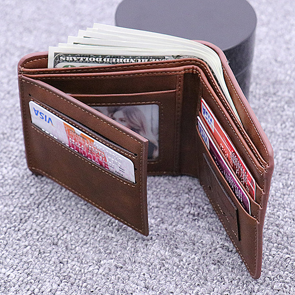 Photo Men's Short Leather Brown Wallet
