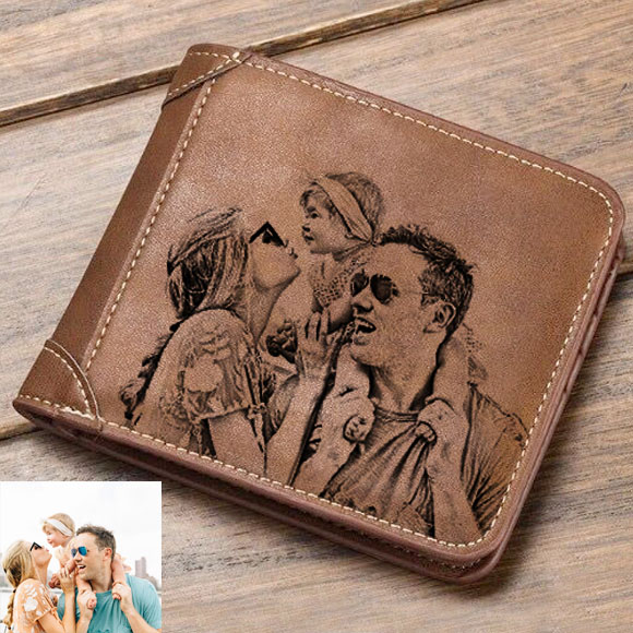 Personalized Photo Men's Short Leather Brown Wallet