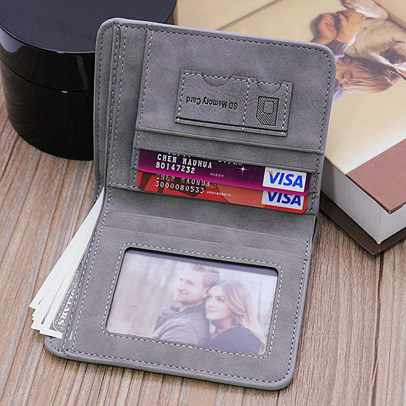 Double-Side Photo Men's Gray Vertical Wallet