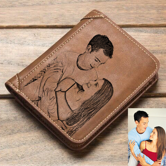 Personalized Photo Men's Leather Brown Vertical Wallet