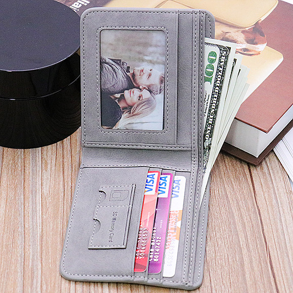 Photo Men's Soft Leather Gray Wallet