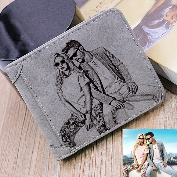 Personalized Photo Men's Soft Leather Gray Wallet